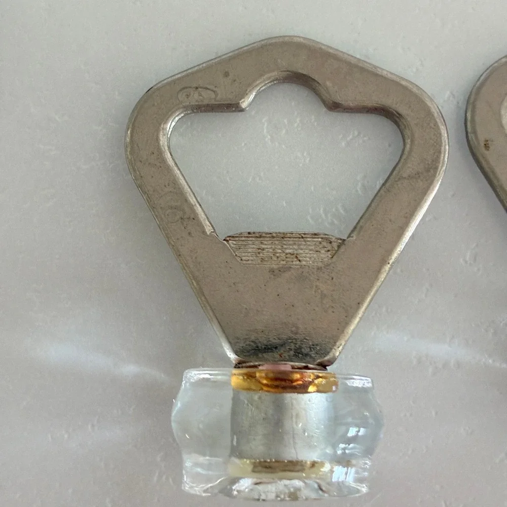 Vintage Bottle Opener Glass Stopper Set of 2 Silver Metal Barware Tools